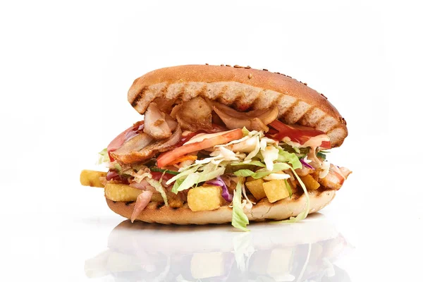 Close up of kebab sandwich on white background — Stock Photo, Image