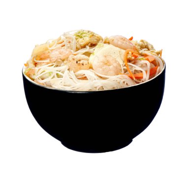 Pirinç spagetti karides ile