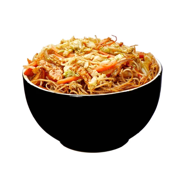 Rice spaghetti with chicken meat — Stock Photo, Image