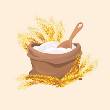 Unu buğday kulakları ile tam paket. Vektör çizim.