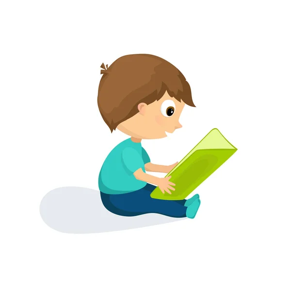 Ένα Αγόρι Διαβάζει Ένα Βιβλίο Εικονογράφηση Διάνυσμα — Διανυσματικό Αρχείο
