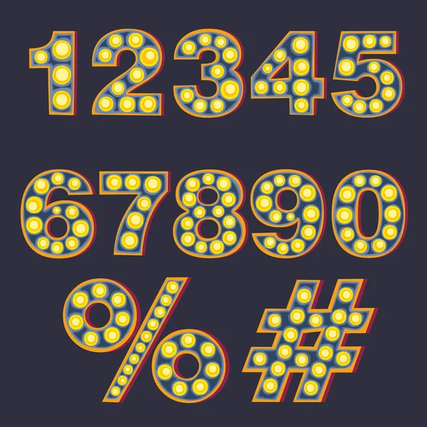 Retro vektör sayılarla ampulleri. Parlayan numaraları.