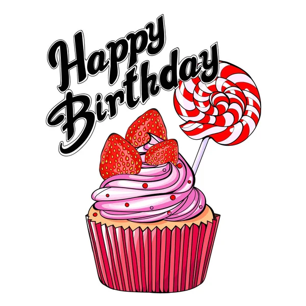 Kontur deseni bir cupcake renk şeklinde. Doğum günü kartı. Vektör çizim.