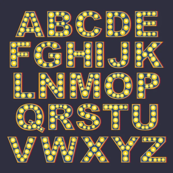 Retro alfabesi ile Işık Ampüller. Vektör