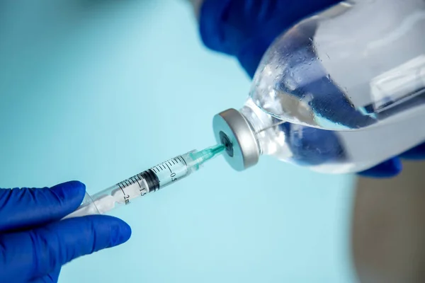 Iniezione Con Farmaci Vaccino Siringa Preparazione Iniezione Set Iniezione Infermiera — Foto Stock
