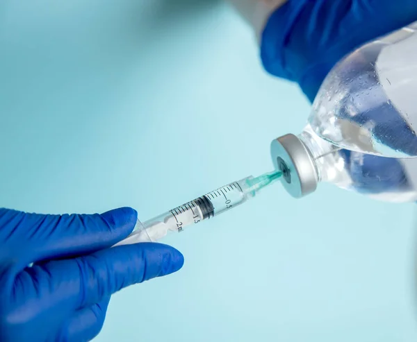Iniezione Con Farmaci Vaccino Siringa Preparazione Iniezione Set Iniezione Infermiera — Foto Stock