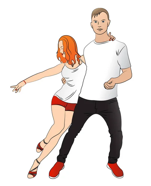 Desenho realista. O casal está dançando latina — Vetor de Stock
