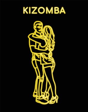 Neon hatlı adam ve kadın dans ediyor Kizomba