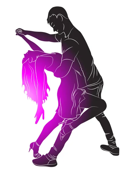 Silhouette guy and girl dance latina — 스톡 벡터