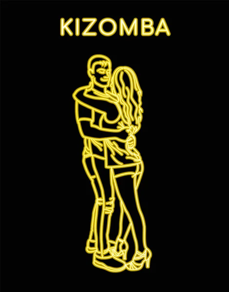 Contorno de neón hombre y mujer bailando Kizomba — Archivo Imágenes Vectoriales