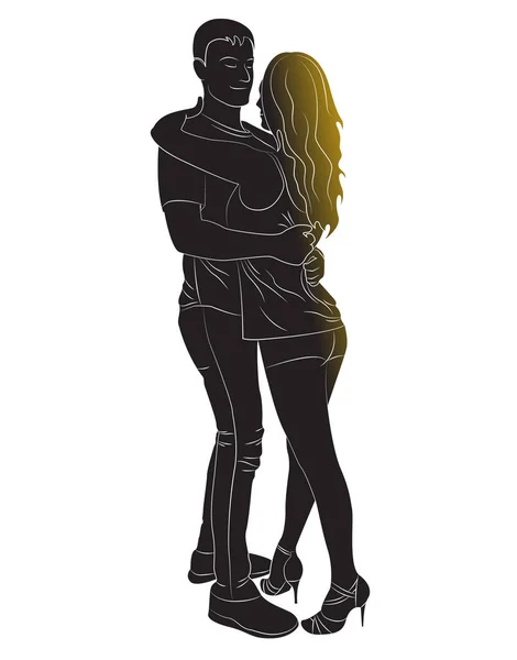Silhouet van man en vrouw dansen Kizomba — Stockvector