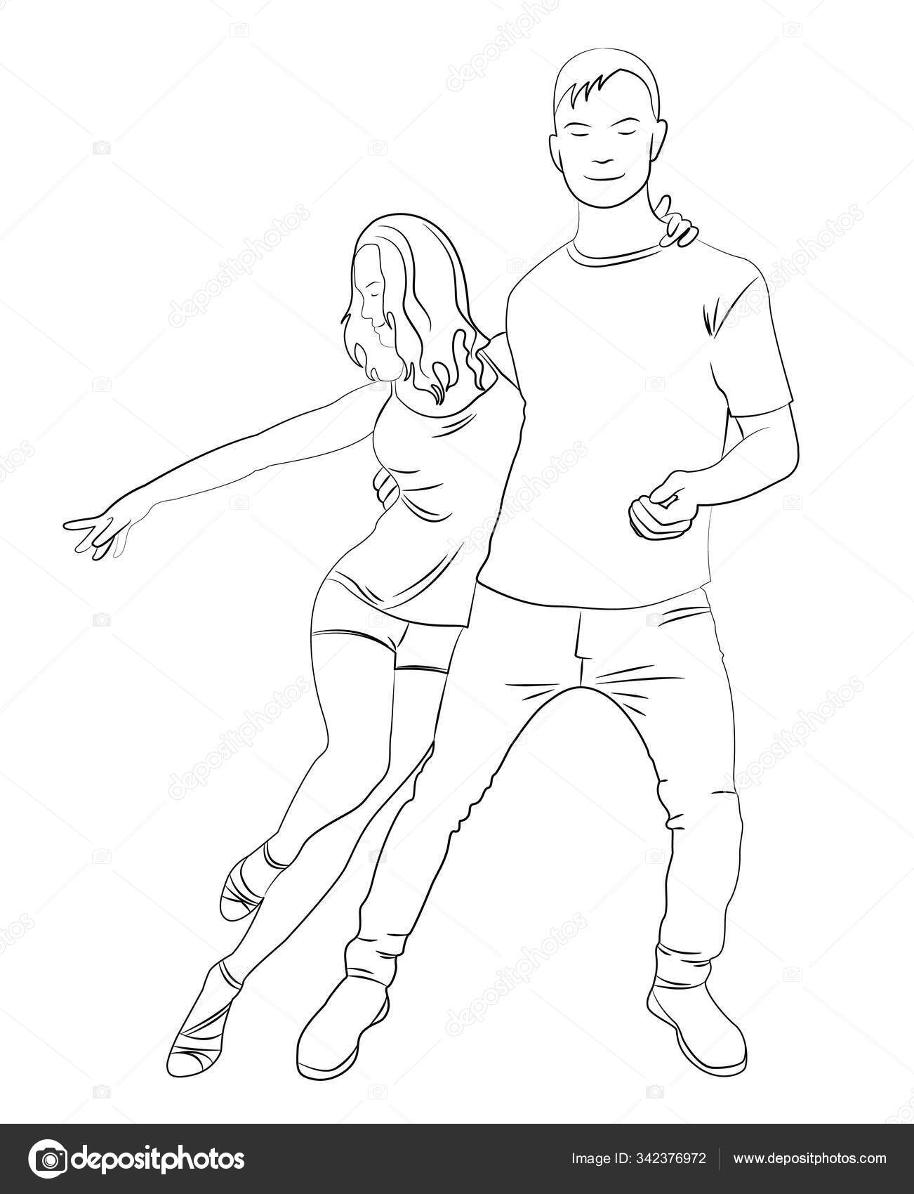 Contour Guy And Girl Dance Salsa Stock Vector C Shvaista 342376972