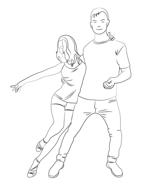 Contour guy and girl dance salsa — Stockový vektor