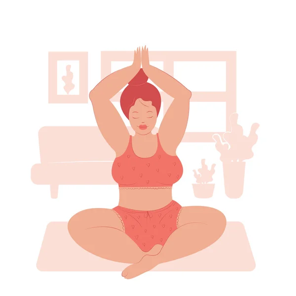 La chica practica yoga en casa. Posición del loto — Archivo Imágenes Vectoriales