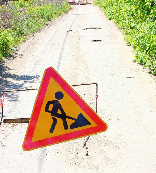 Road works, sign signs for work in progress on the old road.