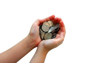 Para biriktirme kavramları, para biriktirme, para kazanma, izole beyaz arka plan