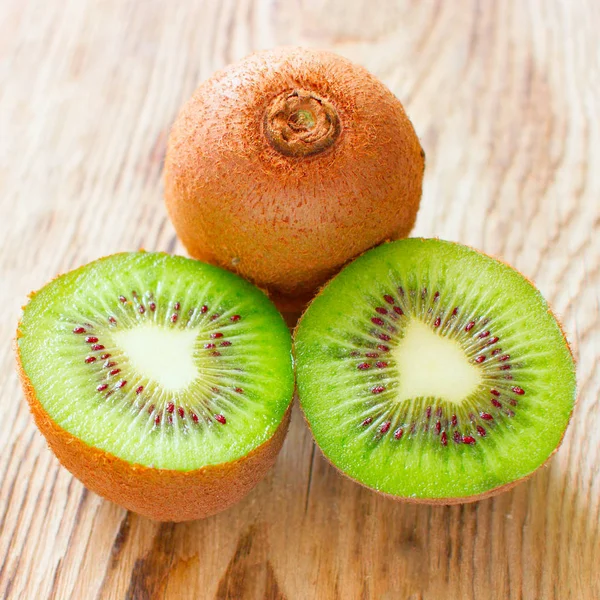 Kiwi Fruit Cut Two Pieces Light Background Close — Stock Photo, Image