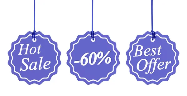 Beyaz izole Satılık Etiketler kümesi. 3D görüntü