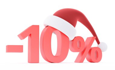 Beyaz izole santa şapka ile indirim. 3D görüntü