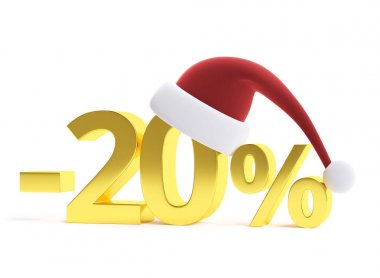 Noel Baba şapkası ile altın % 20 indirim. 3D görüntü