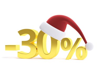 Noel Baba şapkası ile altın % 40 indirim. 3D görüntü