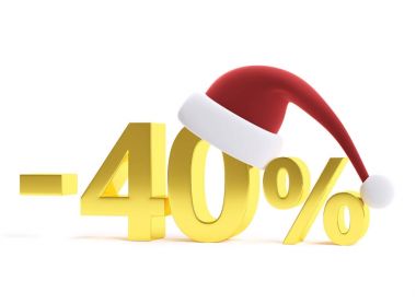 Noel Baba şapkası ile altın % 40 indirim. 3D görüntü