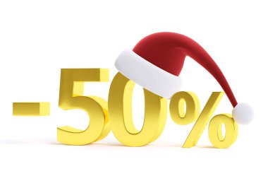 Noel Baba şapkası ile altın % 50 indirim. 3D görüntü