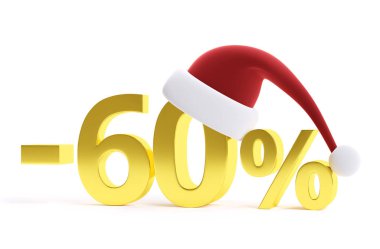 Noel Baba şapkası ile altın % 60 indirim. 3D görüntü
