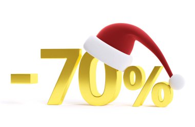 Noel Baba şapkası ile altın % 70 indirim. 3D görüntü
