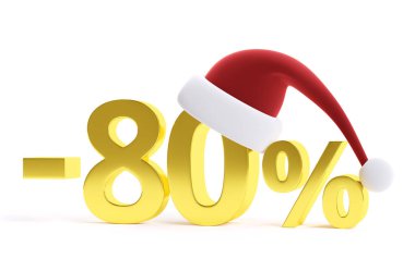 Noel Baba şapkası ile altın %80 indirim. 3D görüntü