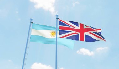 Arjantin ve İngiltere, iki bayrak sallayarak karşı mavi gökyüzü. 3D görüntü