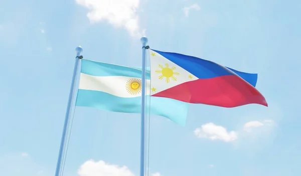 Argentina Och Filippinerna Två Flaggor Vajande Mot Blå Himmel Bild — Stockfoto