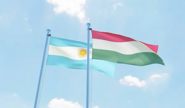 Argentina Maďarsko Dva Vlají Proti Modré Obloze Obrázek — Stock fotografie