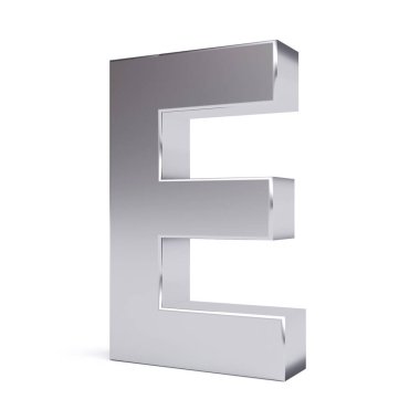 Metal mektup E. koleksiyonu. 3D görüntü