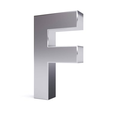 Metal mektup F. koleksiyonu. 3D görüntü