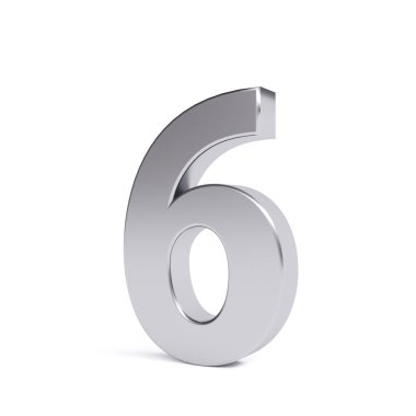 Sayı 6, üzerinde beyaz izole metal. Koleksiyon. 3D görüntü