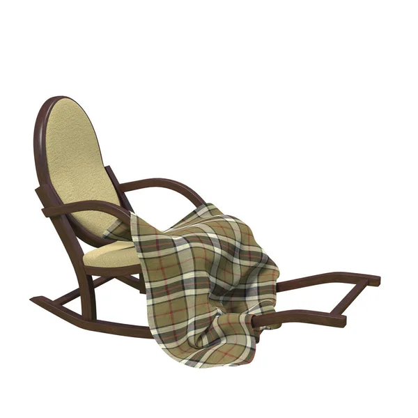 Cadeira Balanço Madeira Com Cobertor Isolado Fundo Branco Imagem — Fotografia de Stock