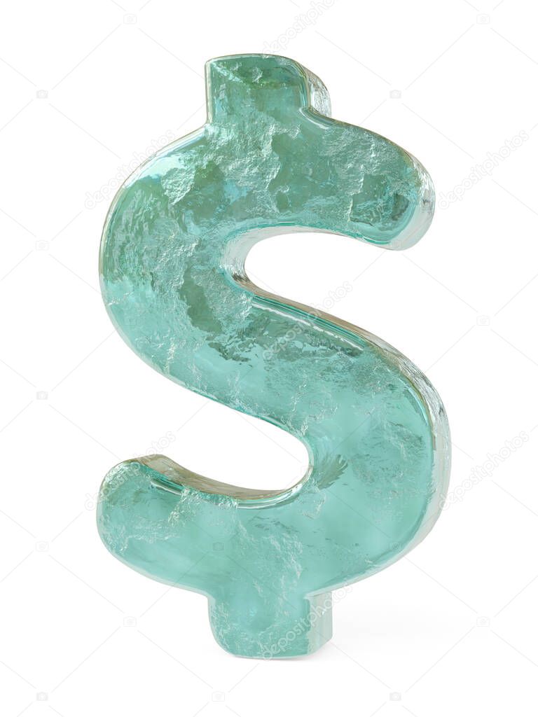 Realistic icy dollar sign isolated on a white background. 3d image