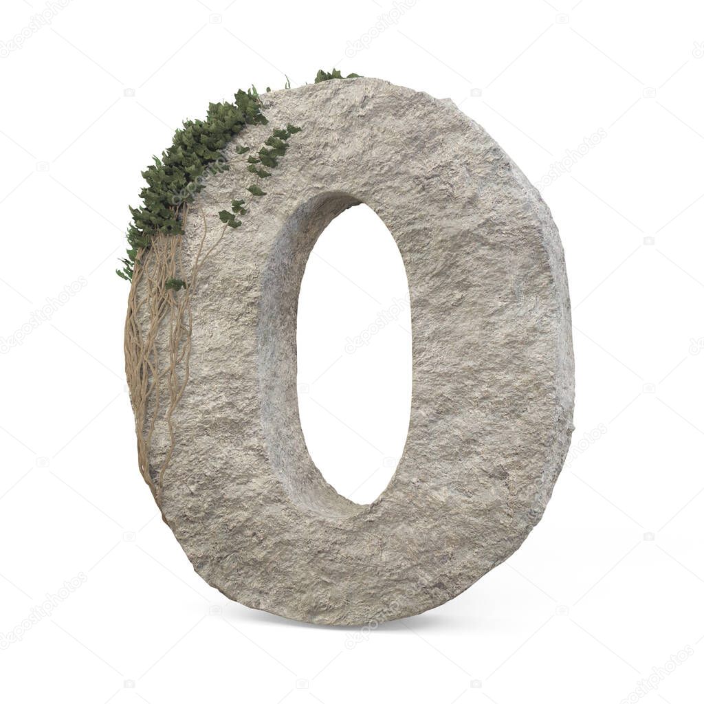 Realistic stone numbers with ivy, isolated on a white background. 3d image