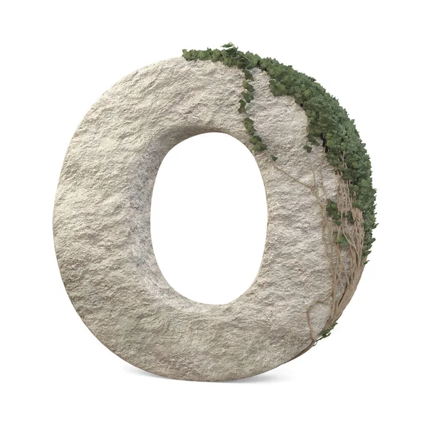 Sarmaşıklı gerçekçi taş harfler, beyaz arka planda izole edilmiş. 3d resim