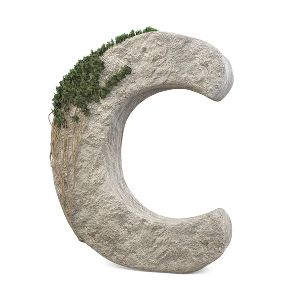 Sarmaşıklı gerçekçi taş harfler, beyaz arka planda izole edilmiş. 3d resim