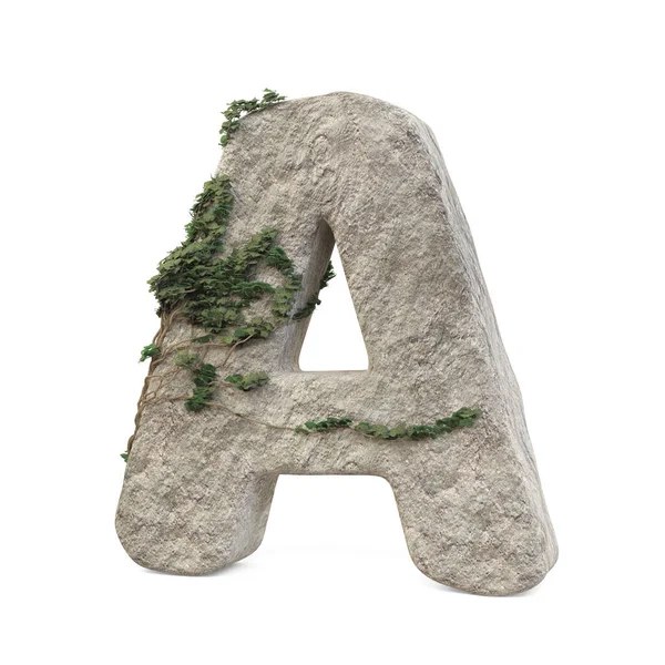 Sarmaşıklı gerçekçi taş harfler, beyaz arka planda izole edilmiş. 3d resim