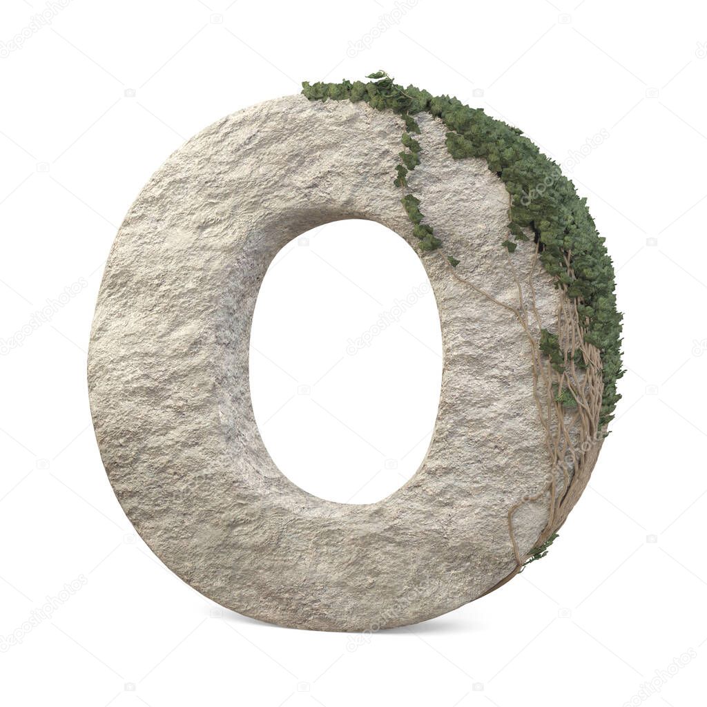 Realistic stone letters with ivy, isolated on a white background. 3d image