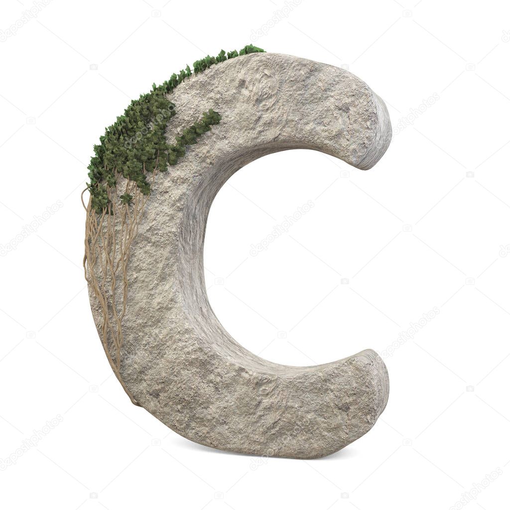 Realistic stone letters with ivy, isolated on a white background. 3d image