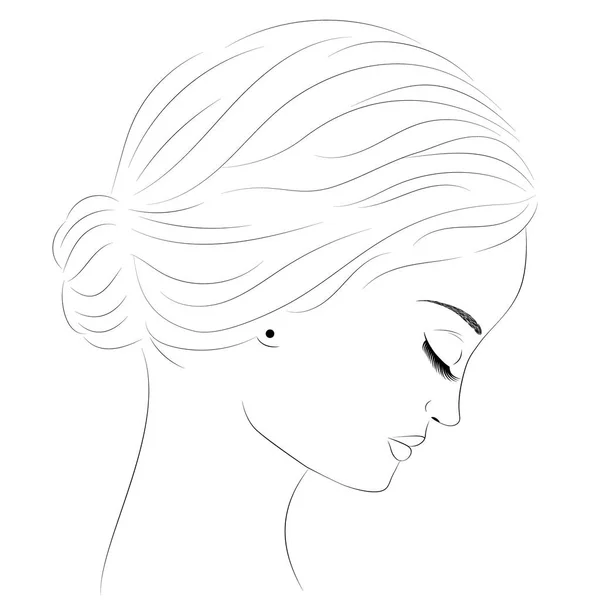 Náčrt Portrétu Dívky Profilu Portrét Krásné Mladé Dívky Smutná Dívka — Stockový vektor