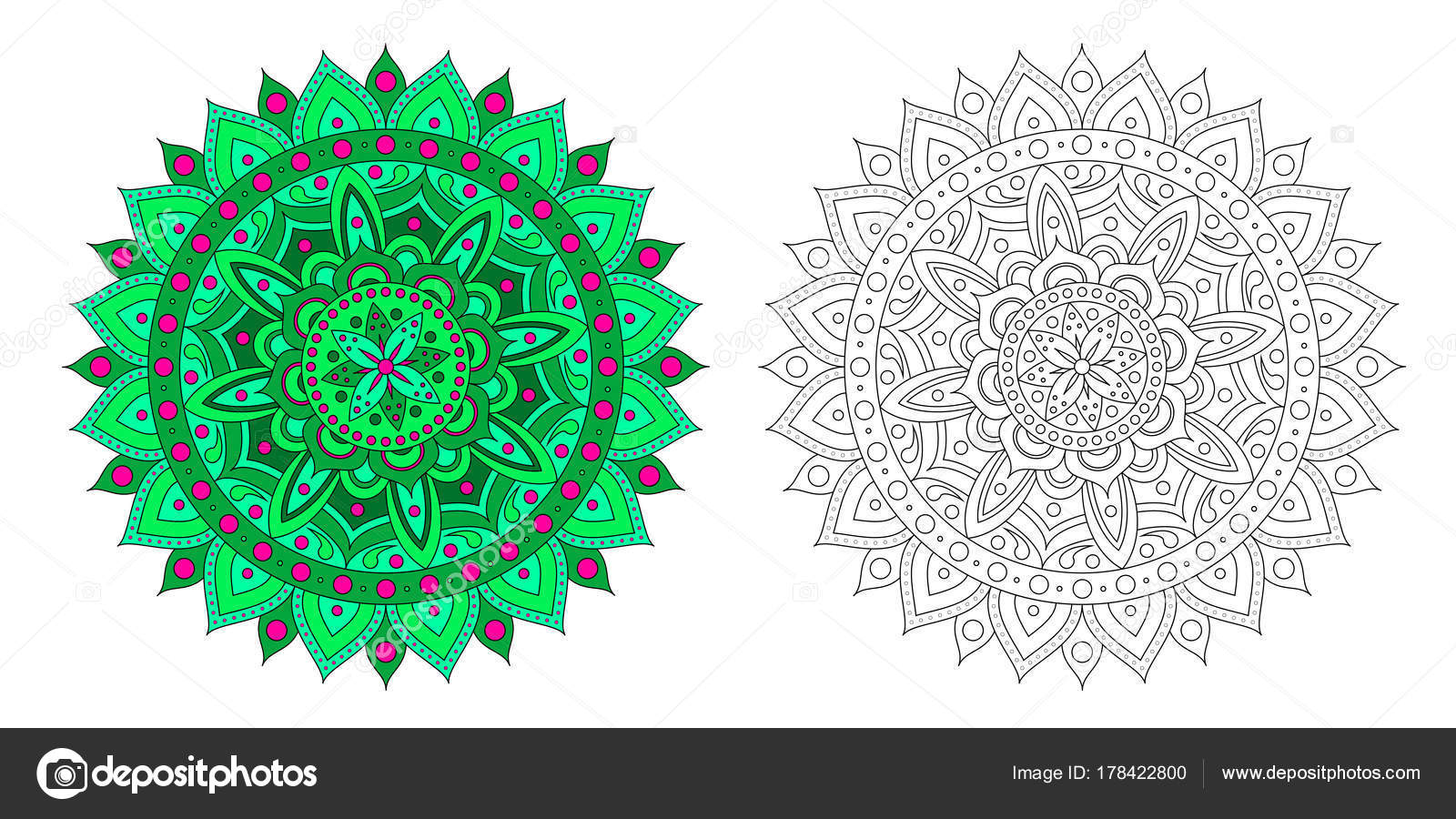 Mandala Vert Rose Motif Contour Mandala Coloriage Stress