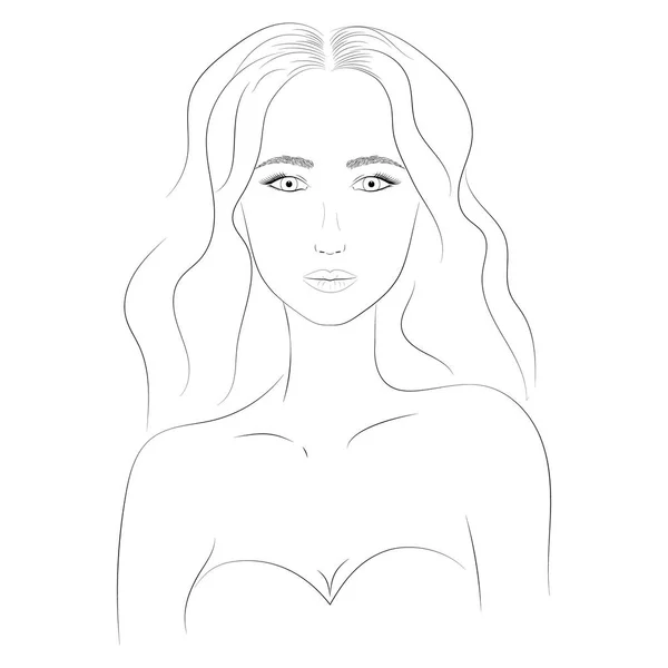Портрет Красивой Девушки Длинными Волосами Девушка Большими Глазами Толстые Губы — стоковый вектор