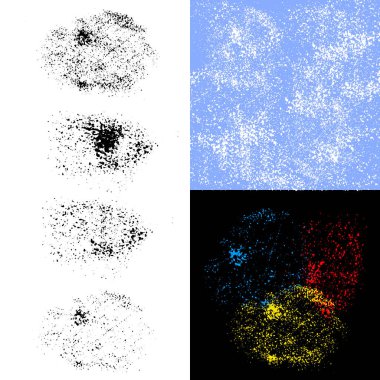 Dört vektör soyut fırçalar ayarlayın. Kar taneleri, kış arka yapmak için fırçalar. Fırçalar oluşturma boya sıçramalarına, yaratıcı soyut, grunge kökenden. Vektör Eps 10.