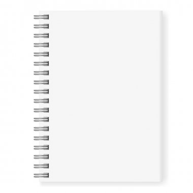 Gerçekçi vektör görüntüsü (mock-up) beyaz, en iyi görünüm izole bir açık not etmek. Defter, bir gümüş (koyu gri) spiral 3d ile tutturulmuş beyaz yaprak. Vektör çizim Eps 10.