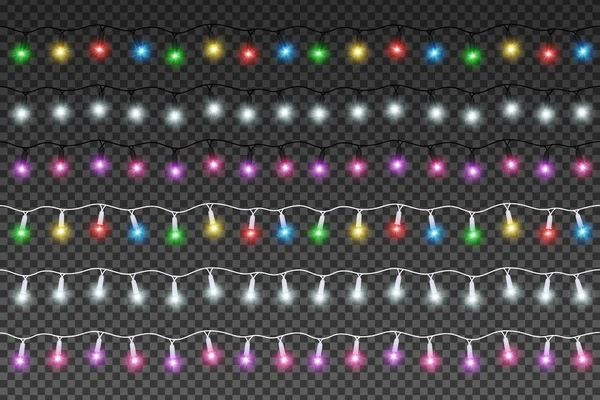 Weihnachtsgirlanden Bunte Lampen Vektor Realistischer Lichteffekt — Stockvektor